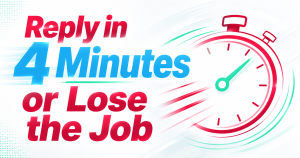 Bold graphic reading Reply in 4 Minutes about speed to lead for service businesses