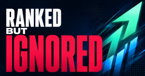 Bold text graphic reading Ranked But Ignored with title tag rewrite formula